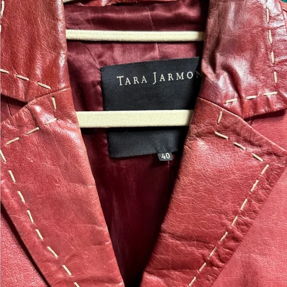 Tara Jarmon Vintage Chestnut Brown Red Leather Jacket - Picture 5 of 9